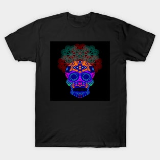 neon skeleton crown in floral ecopop pattern T-Shirt